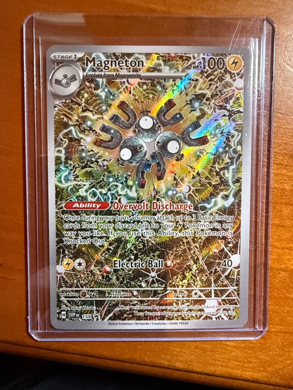 Pokemon Magneton Holo Card - Gold Holographic with Multicolor Accents